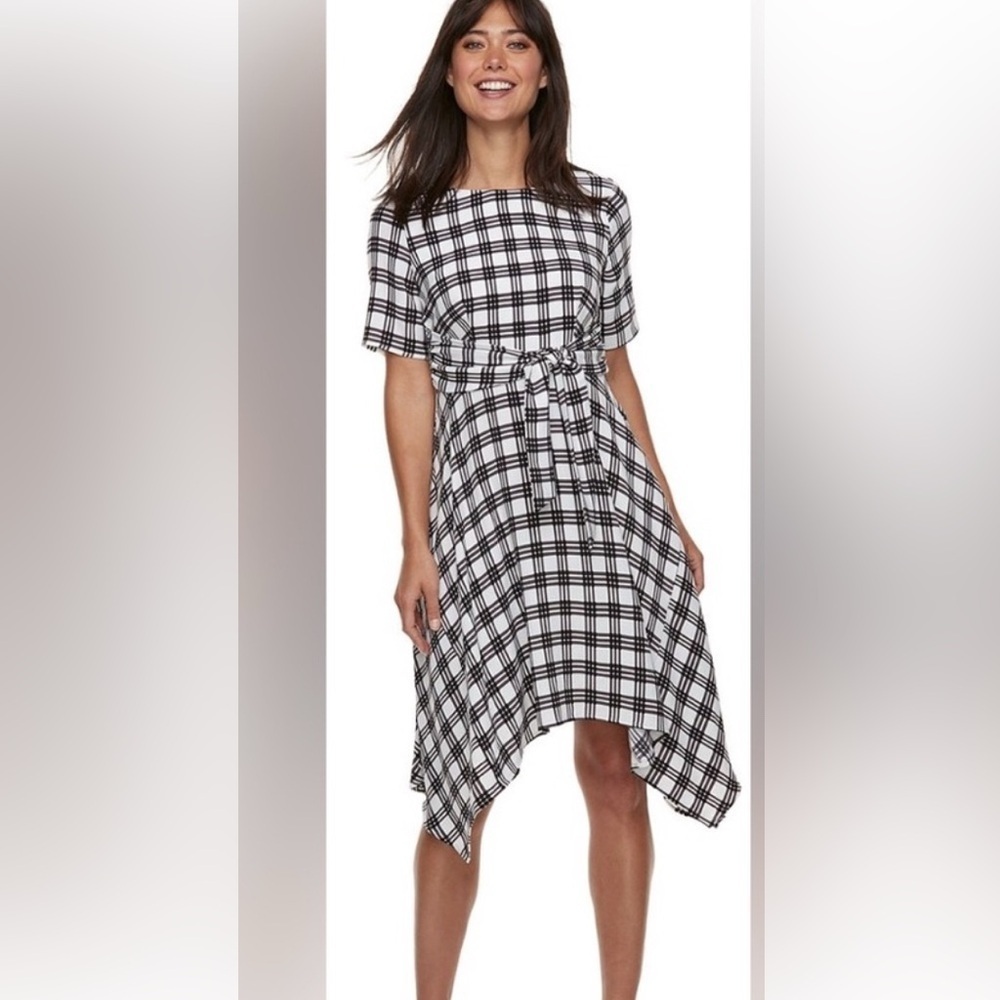 NWOT | ELLE Black & White Plaid Handkerchief Hem Dress
